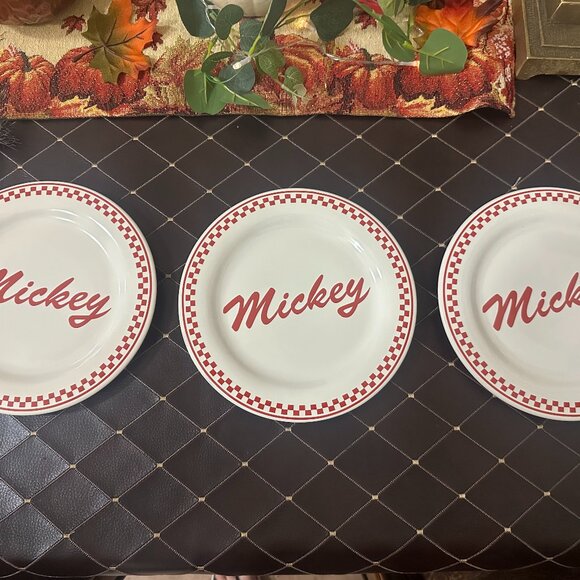 Disney Mickey Mouse Dinner Plates – Set of 3, Red Checkerboard Trim - Picture 2 of 4